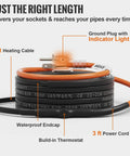Self Regulating Pipe Heating Cable 60 Feet 5W Per Foot Heat Tape For Freeze Protection with power cord and plug indicator