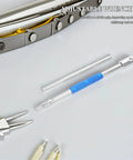 Go To Grease Monkey Approved T Handle Hex Wrench Featuring Adjustable Ratcheting Socket Design in blue color next to pliers.