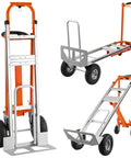 3 In 1 Convertible Hand Truck Aluminum Utility Dolly Cart with 880 lb capacity in various positions and 10 inch rubber wheels