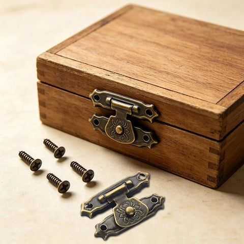 Heavy Duty Metal Jewelry Box Latch Clasp With Retro Floral Duckbilled Toggle Hasps Perfect For Wooden Cabinet Furniture Repair Restoration And Upgrades That Stick Tight And Look Super Cool, antique brass latch on wooden box with screws