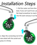 Installation steps for Heavy Duty 3 Inch Office Chair Wheels Replacement Set Of 5 Green Polyurethane Swivel Casters.