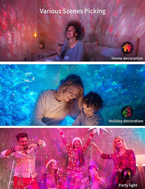 Awesome Star Projector Night Light For Kids With Alexa And Google Home Control used for home, holiday, and party decoration.