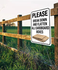 Metal Cardboard Recycle Sign 8 By 12 Inches Tough As Nails Heavy Duty All Weather Outdoor Indoor Durable Black And White Design Waterproof UV Resistant Dust Proof For Home And Shop Use, mounted on fence