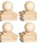 Set Of Four Bright Yellow Cedar Ball Finials For 4x4 Fence Posts showcasing natural wood finish and round tops, perfect for outdoor use.