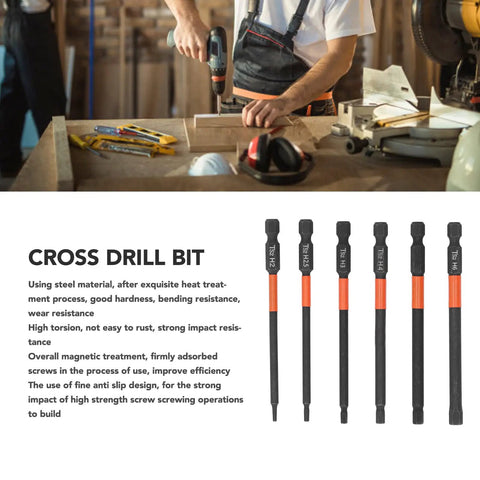 Heavy Duty Cross Drill Bits For Electric Impact Drivers With Strong Magnetic Hex Shank Set Of Six Premium Steel Screwdriver Bit Kits, six bits shown