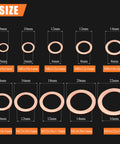 Copper Washers Kit 220 Pieces Ten Sizes M5 M6 M8 M10 M12 M14 M16 Flat Sealing Washers For Tight Seals Metric Quality High Temp