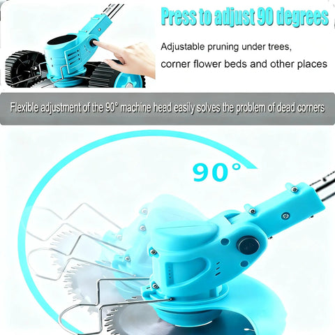 Powerful Cordless Weed Wacker With 21V Battery, 3 In 1 Brush Cutter And Lawn Trimmer showcasing 90-degree adjustable head