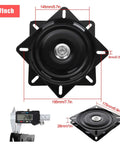 Heavy Duty 7 Inch Square Bar Stool Swivel Plate, black steel design with precise measurements for smooth rotation.
