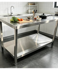 Solid As A Rock Stainless Steel Workbench With Dual Tier Shelves Smooth Rounded Edges Heavy Duty Prep Table in modern kitchen