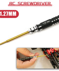 1.27mm RC screwdriver for Aluminum High Clearance Chassis Links And Steering Links Set with hand using it on SCX24 model