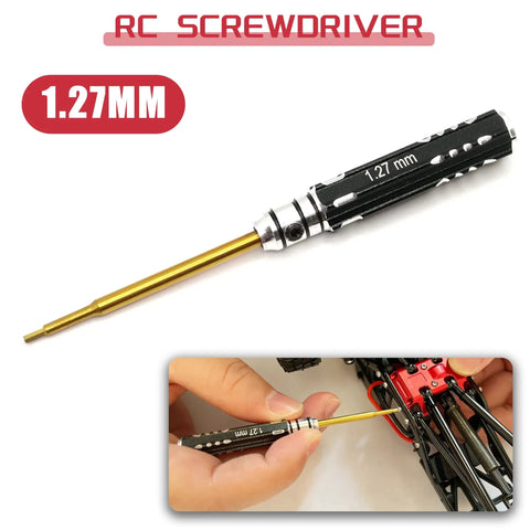 1.27mm RC screwdriver for Aluminum High Clearance Chassis Links And Steering Links Set with hand using it on SCX24 model