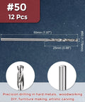 Front view of Kozelo 12-piece drill bit set, #50 diameter 1.778 mm, HSS uncoated