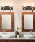 Two Light Bathroom Vanity Lighting Fixture Black And Brushed Gold Farmhouse Style Over Mirror Wall Sconces With Bubble Glass Globes Oil Brushed Bronze Accent Easy Install Durable above two mirrors in bathroom