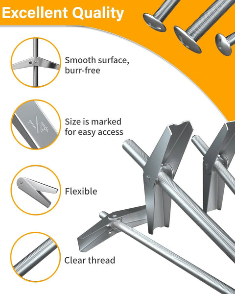 Close-up view of Heavy Duty Three Sixteenth Inch Drywall Anchors And Toggle Bolts Kit showing smooth threaded shafts and flexible metal butterfly toggle.