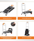 Folding 2-In-1 Hand Truck and Platform Cart for Heavy Duty Loads, 330 Lbs Capacity, Convertible Dolly with 360 Degree Brake Wheels, Lightweight Rustproof Aluminum Steel Frame, folded and upright views