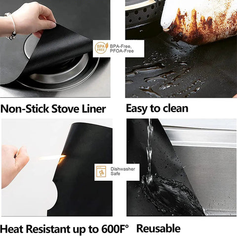 Stove Burner Covers Nonstick Reusable Gas Range Protectors For Cooktops Heat Resistant Up To 600F dishwasher safe