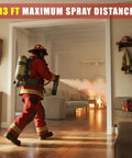Firefighter demonstrating 13 ft spray distance using Two Pack Portable ABC Fire Extinguisher Spray For Home And Car 1.32 Lb Each