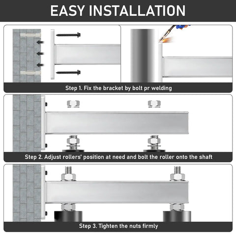 Installation steps for Six Inch Slide Gate Guide Roller With Adjustable UHMW Nylon Guider And Heavy Duty Steel Bracket Black Powder Coat