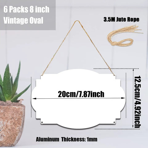Six Pack 8 Inch Sublimation Metal Sign Blanks For Door Hangers And Address Plaques Aluminum Double Sided Printable Wall Decor with Jute