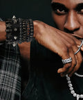 Set Of Four Badass Punk Studded Leather Bracelets For Men And Women Adjustable Spike Rock Goth Emo Y2K Grunge Wrist Cuffs on wrist.