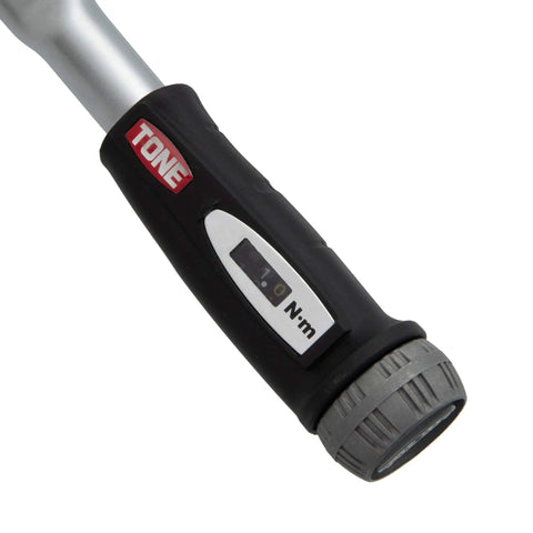 Preset Torque Wrench With Direct Set Torque, Quarter Inch Drive, Black Finish, Made In Japan, Up To 6 Nm Capacity, Easy Readout For Quick Tightening Of Bolts And Nuts, Precision Hand Tool For Pros And DIYers, black handle close-up