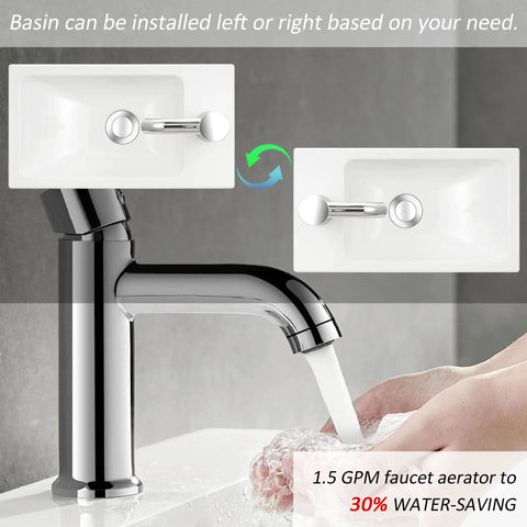 Compact 16 Inch Bathroom Vanity Sink Combo For Small Spaces Wall Mounted Cabinet Set With Chrome Faucet, hand washing shown