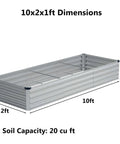 Galvanized Raised Garden Bed 10x2x1 Feet Two Pack Outdoor Planter Boxes Metal Patio Kit dimensions illustration