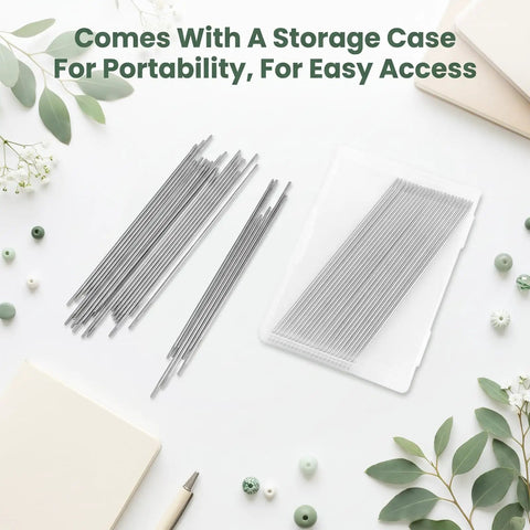 50 Pack Beadable Pen Extenders for Beadable Pens Stainless Steel Rods With Blank Metal Bars 4.6 Inch Length DIY Pen Repair and Craft Making Supplies Space For More Beads Caps And Charms, with storage case