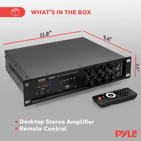 Beefy Bluetooth PA Mixing Amplifier 500W For Home Audio And Karaoke with remote, showing front and side controls, USB input.