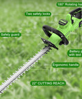 Cordless 22 Inch Hedge Trimmer With Two 2Ah Batteries 20V Power 3000 RPM 180 Degree Rotating Handle Dual Safety Lock
