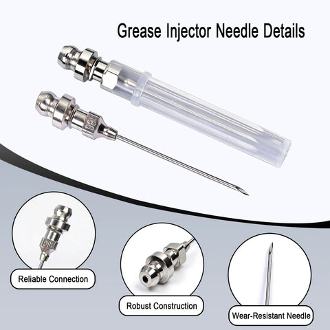 7 Piece Grease Gun Needle Tip Kit With 3 Nozzles, Needle Dispenser, Rubber Tip, Straight And Elbow Adapters showcasing needle details