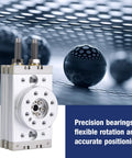 180-degree rotary pneumatic air cylinder, aluminum alloy, 18mm bore, front view with mounting holes.