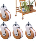 Heavy Duty Casters 4 Pieces M8 Threaded Heavy Duty Silent Replacements displayed on a wooden cart with potted plants.