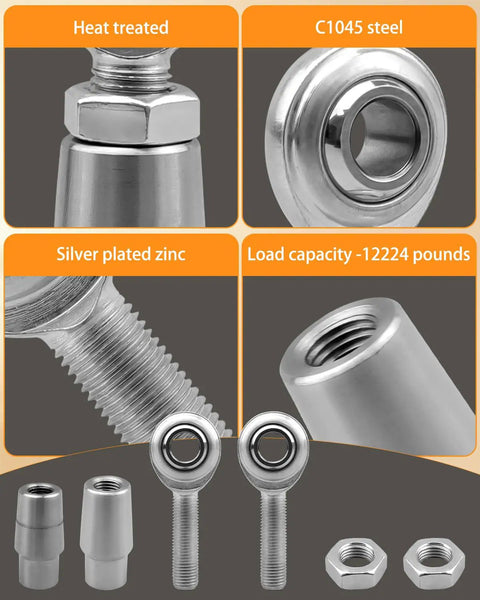 Top Shelf 1/2 Inch C1045 Steel Heim Joint Rod End Kit with heat treated components and silver plated zinc for durability.