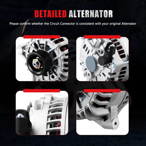 Detailed views of Beefed Up 110 Amp 12 Volt Replacement Alternator for Ford Expedition 2005 2006, multiple angles shown