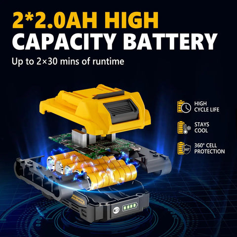 Exploded view of 2.0Ah high capacity battery for Beast Of A Telescoping Pole Hedge Trimmer With Two 2.0Ah Batteries And Charger.