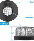 Top view of 3/4 Inch Stainless Steel Mesh Strainer Screw On Filter with black PVC base, illustrating dimensions and mesh detail.