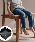 Beefy Heavy Duty Metal Corner Brackets for Wood under a wooden chair, triangle braces in focus, sturdy support shown in use.
