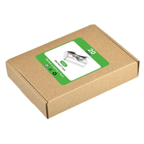 Built Different M8 Roll In Spring T Nuts For 4040 Aluminum Extrusion Frames Linear Guide Rails Smooth Cnc Builds Precision Durable Steel Mounting Hardware Pack in a cardboard box.