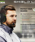Man wearing Electronic Bluetooth Hearing Protection Earmuffs With Boom Mic And 27dB Noise Cancellation, Enhanced Situational Awareness Through SAL Function, Ideal For Work, Shooting, Hunting, And Loud Environments