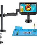 Autofocus 4K HDMI Digital Microscope With 10.1 Inch EM4K AF Flex Arm Display on clamp stand for PCB inspection