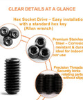 Heavy Duty M3 Set Screws Kit With 350 Pieces Headless Grub Screws In Sizes 3, 4, 5, 6, 8, 10, 12mm Allen Head Socket Cap Screws