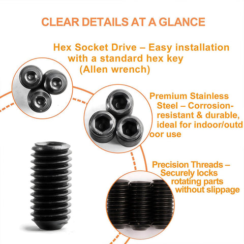 Heavy Duty M3 Set Screws Kit With 350 Pieces Headless Grub Screws In Sizes 3, 4, 5, 6, 8, 10, 12mm Allen Head Socket Cap Screws