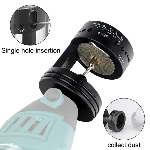Healthy Tungsten Electrode Grinding Head With Dust Guard Housing For TIG Welding, showing 35mm diamond wheels and adjustment angles.