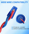 Blue Waterproof Wire Nuts Set For Outdoor Use Landscape Wire Connectors 22AWG To 12AWG detail showing wire compatibility with red and blue wires