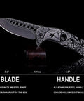Pocket Folding Knife With 3D Skull Embossed Handle And Razor Sharp 440 Stainless Steel Blade, 3.6 Inch Blade, 4.8 Inch Full Steel Handle