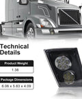 Volvo VN VNL Fog Light LED Lamp Replacement Set LH RH For 2003 To 2017 Trucks, technical details shown with truck
