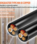 Top Tier Eight Gauge Nm B Electrical Wire 3 Conductor Plus Ground Indoor Copper Cable 50 Foot Black Jacket showing copper strands for residential wiring.