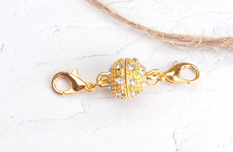 Two Pack Magnetic Locking Clasps With Rhinestone Lobster Clasps For Jewelry Making Necklace And Bracelet Extenders
