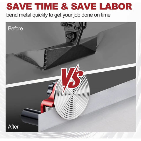 Before and after comparison of metal bending using Sheet Metal Roller Break Bender For 40 To 180 Degree Bends Pro Grade Single Station Disc Bender